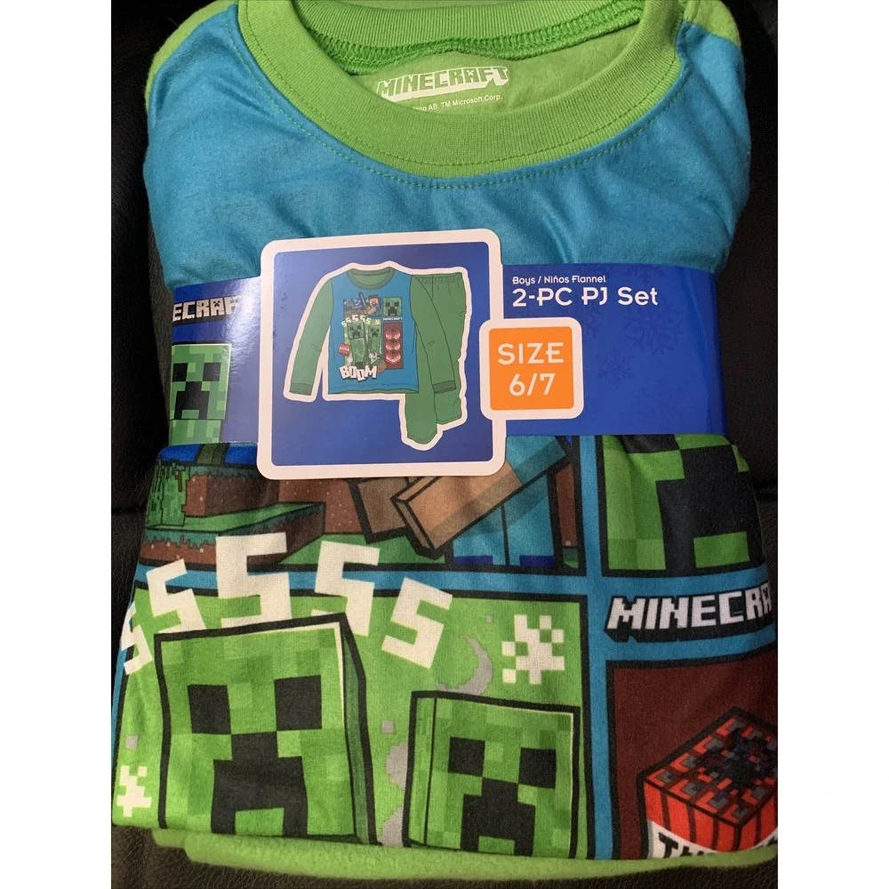 Minecraft Pajama Set Boys Size 4 Green Blue New 2-Pc Flannel Creeper TNT MF369